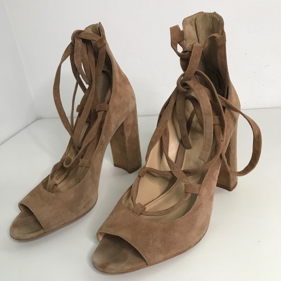 Vince Camuto Brown Suede Lace up Ankle Tie Heels Womens 8 - Picture 2 of 9